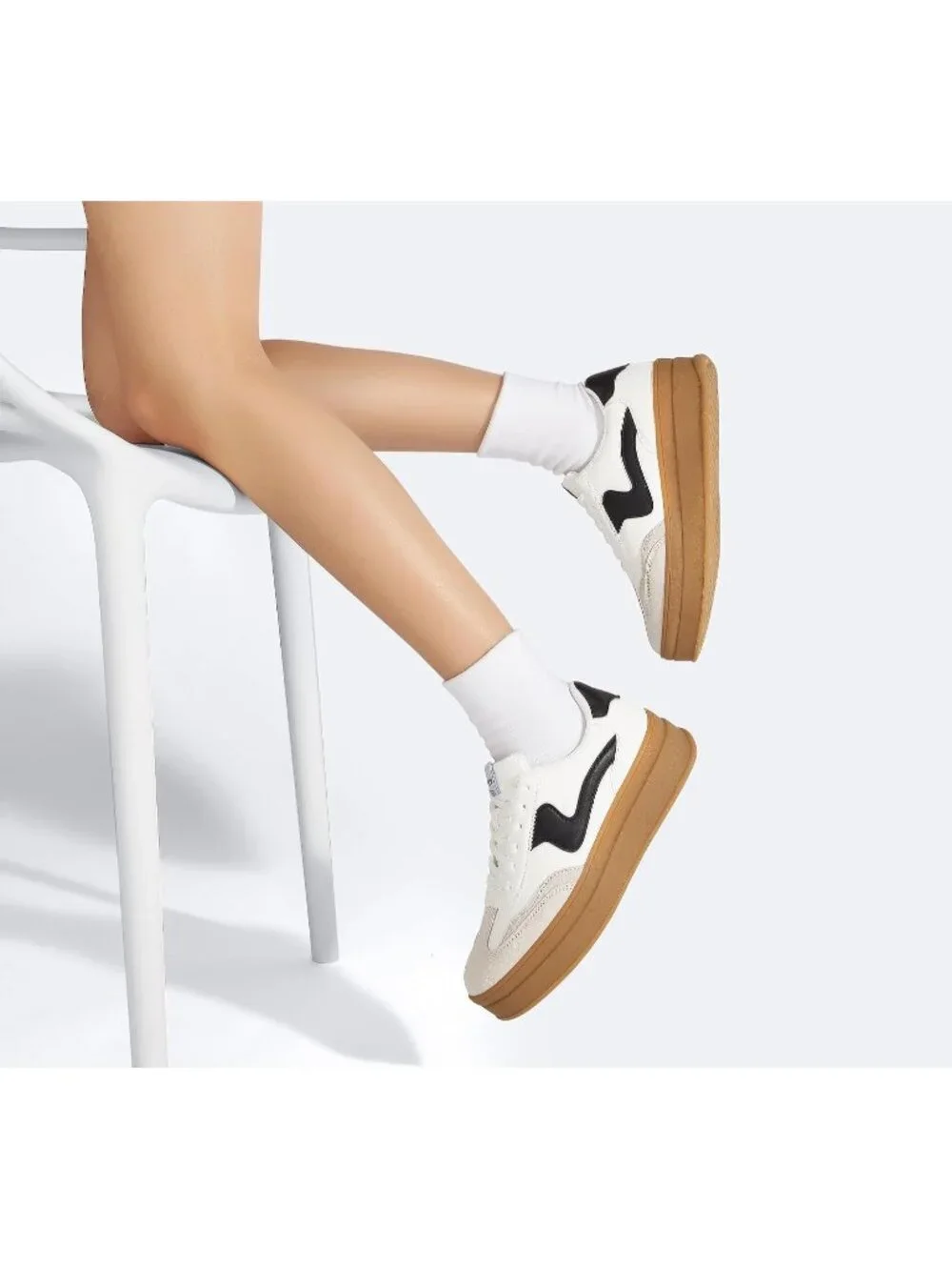 🆕Women's White Black Platform Fashion Sneakers Thick Sole Casual Walking Shoes